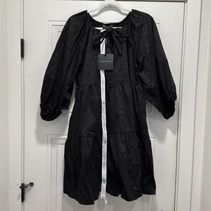 Cynthia Rowley raglan mini cotton dress - L - Black